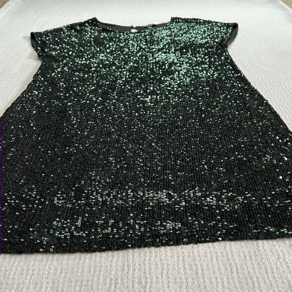Cable & Gauge Green Sequin Dress Mini Medium M Short Sleeve for Special Ocassion - Picture 4 of 10